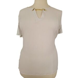 Michael Kors XXL Cream Gold Chain Link Neck Short Sleeve Blouse Top Mixed Media